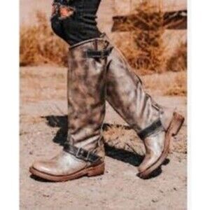 FREEBIRD Contra Distressed Leather Tall Moto Boot 7 Riding Biker Buckle Pull On